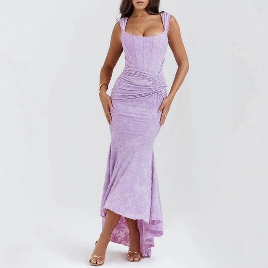 Damen nan eng anliegendes Korsett-Abendkleid mit integrierten Stäbchen, geraffter Wickelpassform und floraler Jacquardstruktur - Vittorelli