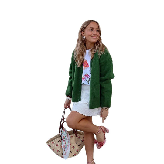 Damen Oversize-Strickcardigan mit Zierknopfleiste, aufgesetzten Taschen und verlängerten Bündchen Nord Taschen