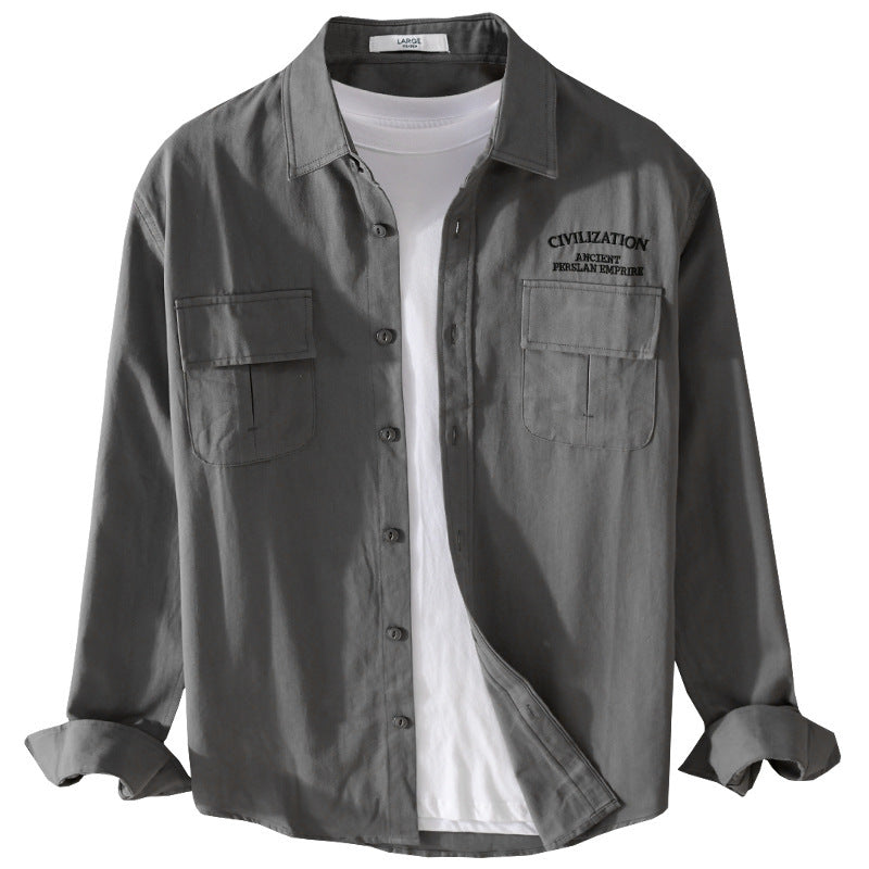 Herren Militärisch inspiriertes Overshirt mit Doppel-Brusttaschen und dezenter Stickerei Nord Taschen