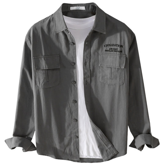 Herren Militärisch inspiriertes Overshirt mit Doppel-Brusttaschen und dezenter Stickerei Nord Taschen