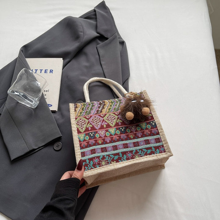 Damen Jute-Handtasche mit handgewebtem Ethnodruck Nord Taschen