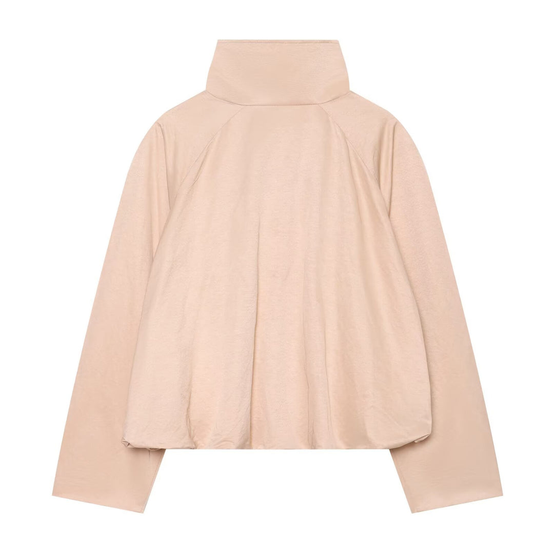 Damen Cropped Windjacke mit hohem Funnelkragen und elastischem Saum Nord Taschen