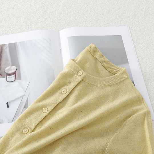 Damen Feiner Rundhals-Cardigan aus leichtem Feinstrick mit Perlmuttknopfleiste und dezentem Glitzereffekt Nord Taschen