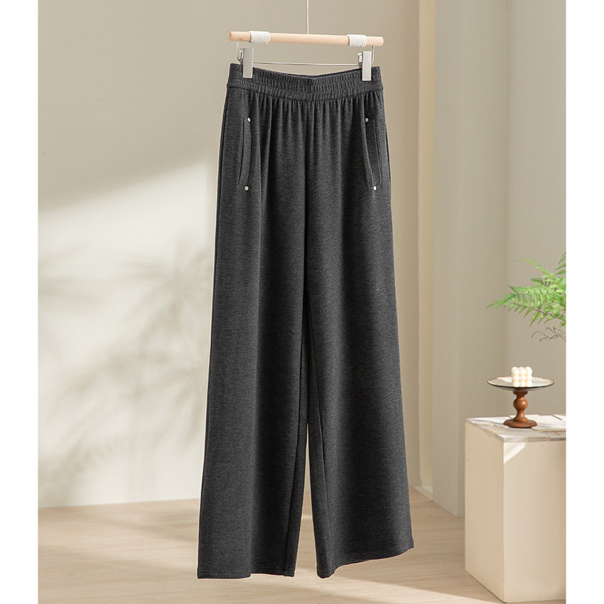 Damen Weite Satin-Loungehose mit elastischem Bund und Eingrifftaschen Nord Taschen