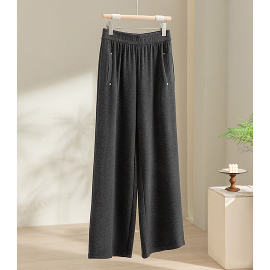 Damen Weite Satin-Loungehose mit elastischem Bund und Eingrifftaschen Nord Taschen