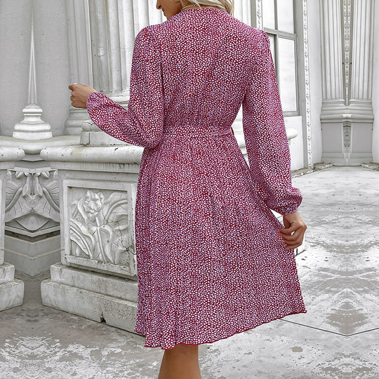Damen Midikleid mit Stehkragen, Taillenband und langen Ärmeln Nord Taschen