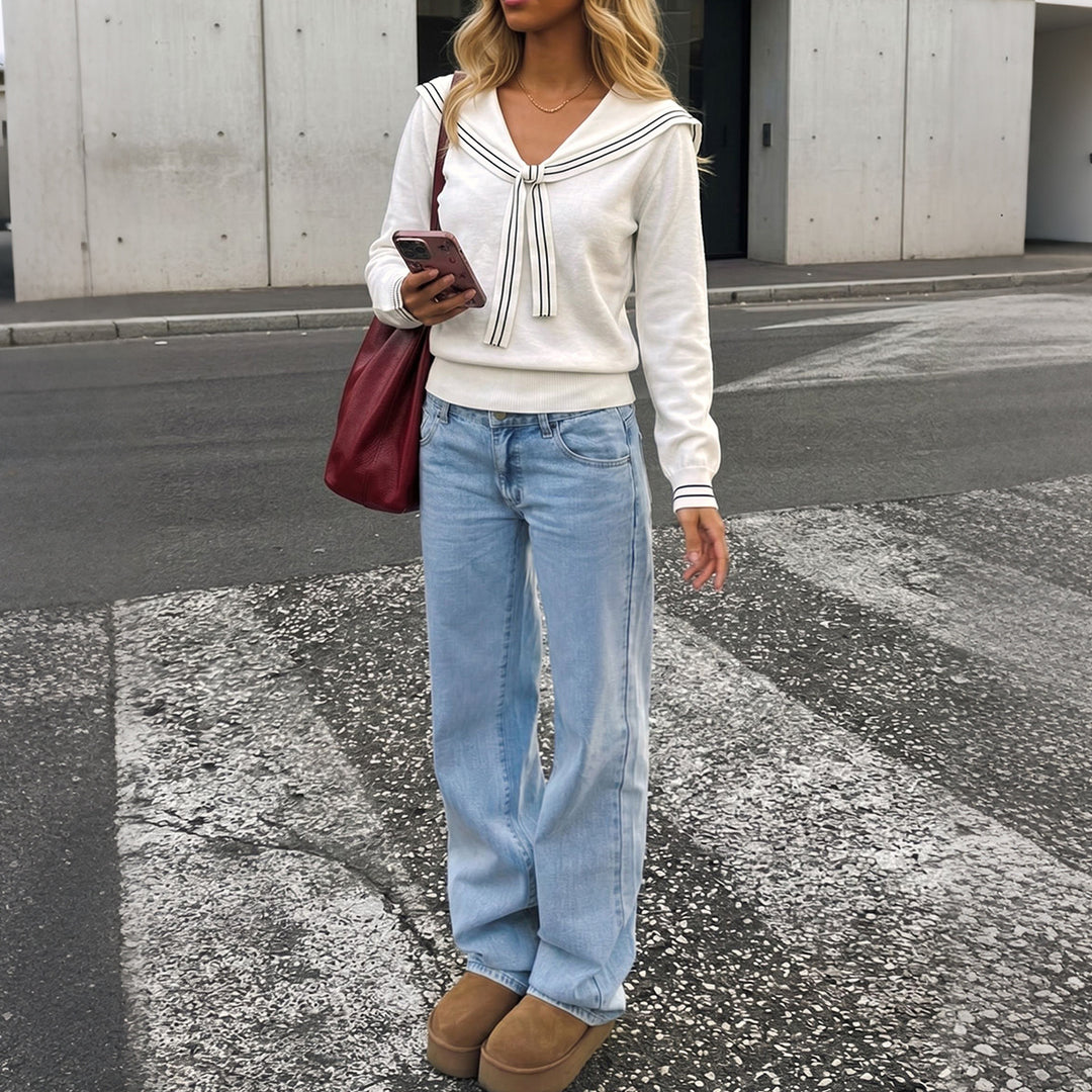 Damen Modischer Pullover mit Siegelschiffkragen Nord Taschen