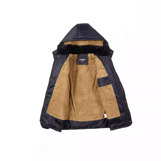 Herren Langer Thermoisolierter Steppparka mit Teddy-Innenfutter, Kapuze und Klappentaschen Nord Taschen