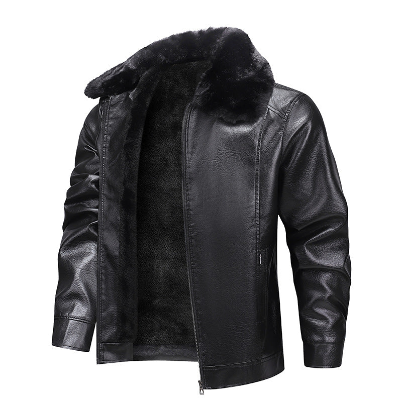 Herren Kunstleder-Fliegerjacke mit durchgehendem Teddyfutter und markantem Fellkragen Nord Taschen