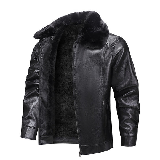 Herren Kunstleder-Fliegerjacke mit durchgehendem Teddyfutter und markantem Fellkragen Nord Taschen
