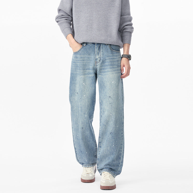 Herren Relaxed-Fit Denimhose mit Paint-Splatter und geradem Bein Nord Taschen