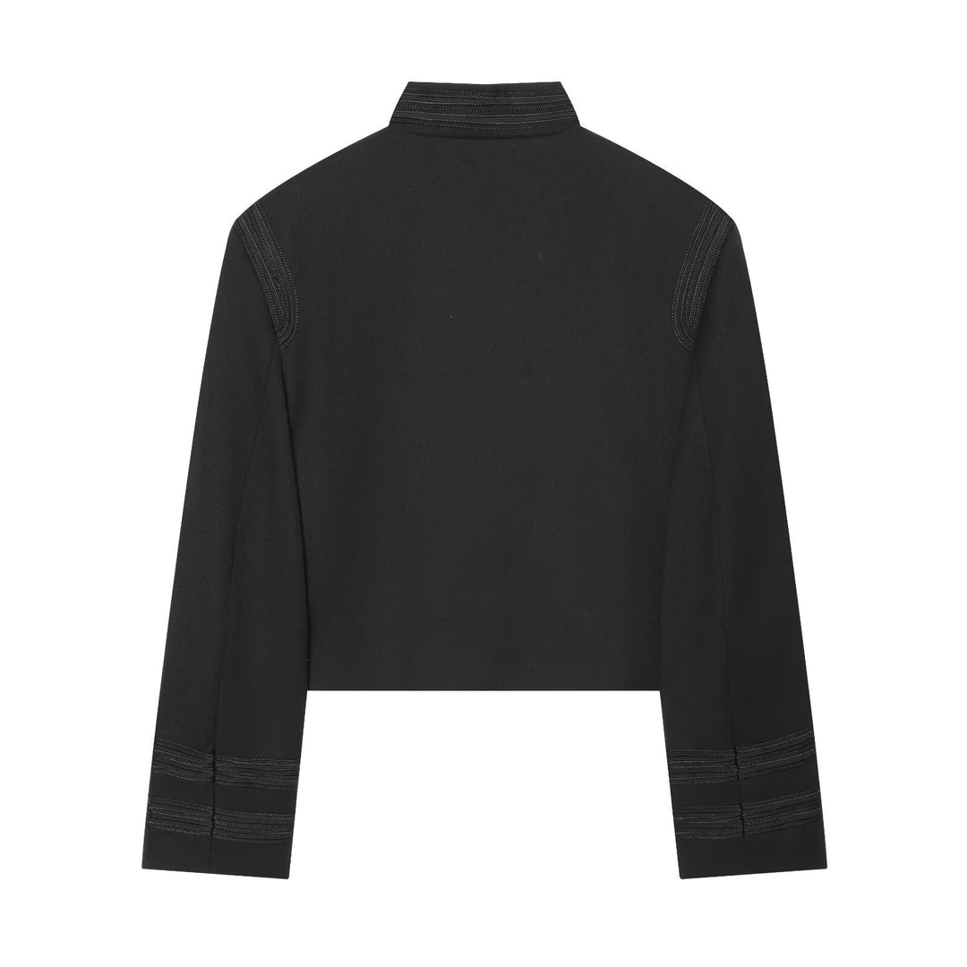 Damen Cropped‑Militärblouson mit Stehkragen, Zierborten und dekorativen Knopfdetails Nord Taschen
