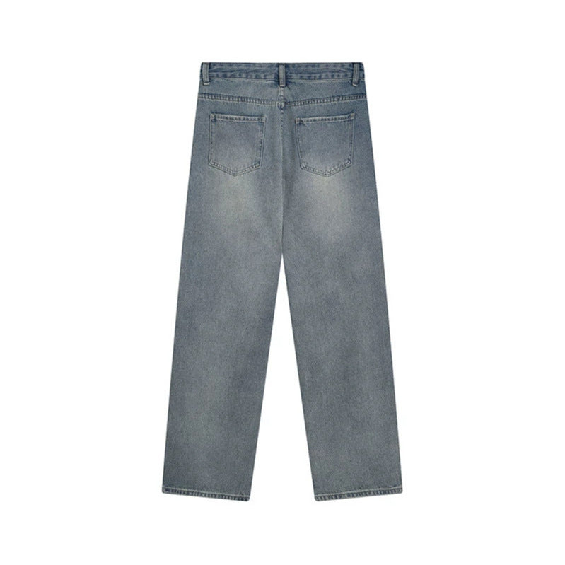 Damen Weite hochgeschnittene Denim-Jeans mit geradem Bein und Destroyed-Detail Nord Taschen