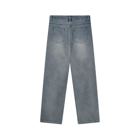 Damen Weite hochgeschnittene Denim-Jeans mit geradem Bein und Destroyed-Detail Nord Taschen