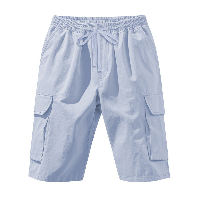 Herren nan knielange Utility-Shorts aus leichtem Baumwollmix mit elastischem Tunnelzugbund und aufgesetzten Klappentaschen