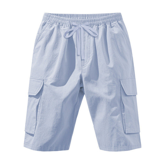 Herren nan knielange Utility-Shorts aus leichtem Baumwollmix mit elastischem Tunnelzugbund und aufgesetzten Klappentaschen