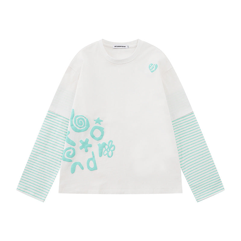 Damen Lagen-Langarmshirt im Layer-Look mit gestreiften Einsatzärmeln und verspieltem Grafik-Doodle-Print Nord Taschen