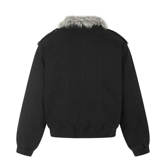 Damen wattierte Bomberjacke mit Kunstfellkragen, Nietenapplikation und Schulterklappen Nord Taschen