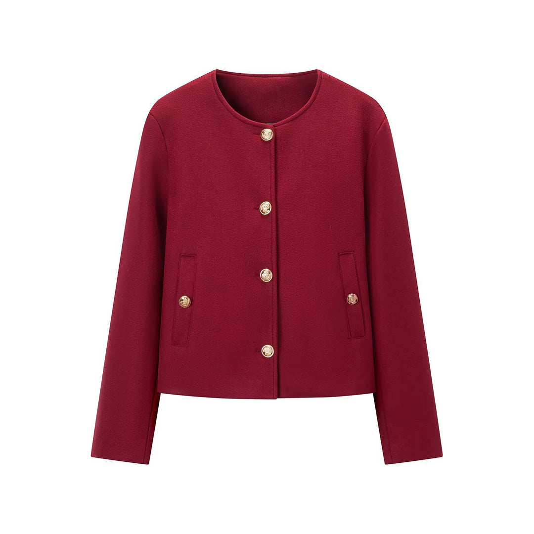 Damen Kurzjacke im Boxy‑Schnitt mit Rundhals und goldenen Zierknöpfen Nord Taschen
