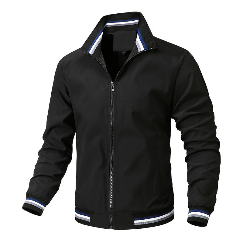 Herren Sportlich-leichte College-Bomberjacke mit geripptem Kragen und Streifen-Details Nord Taschen