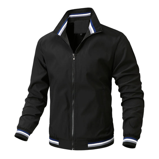 Herren Sportlich-leichte College-Bomberjacke mit geripptem Kragen und Streifen-Details Nord Taschen