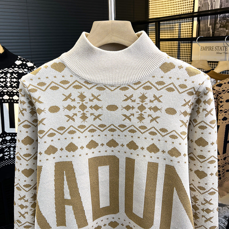 Herren Rollkragenpullover mit Norweger-Jacquard und großflächigem Logoprint Nord Taschen