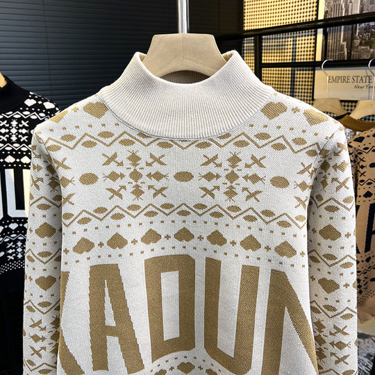 Herren Rollkragenpullover mit Norweger-Jacquard und großflächigem Logoprint Nord Taschen
