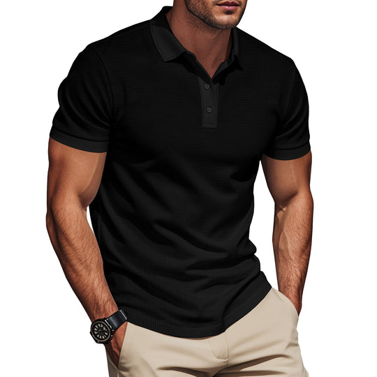 Herren nan elegantes Struktur-Poloshirt mit Kentkragen, kurzer Knopfleiste und atmungsaktivem Stretchjersey