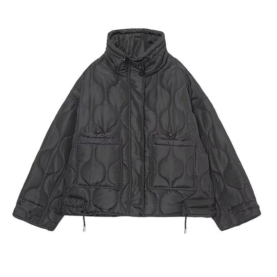 Damen Steppjacke mit Stehkragen Oversize-Kurzjacke mit Kordelzug Nord Taschen