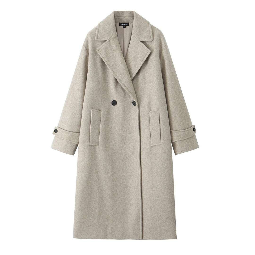 Damen 90+ doppelreihiger Wollmix-Mantel mit Oversize-Schnitt und Reverskragen Nord Taschen