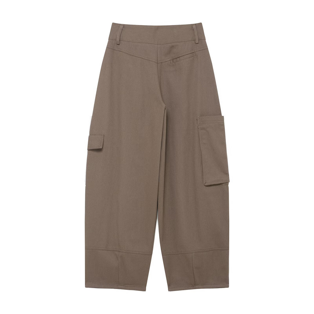 Damen weite Cargo-Cropped-Hose mit hoher Taille und aufgesetzten Taschen Nord Taschen