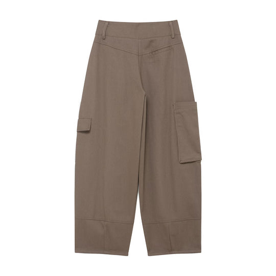 Damen weite Cargo-Cropped-Hose mit hoher Taille und aufgesetzten Taschen Nord Taschen