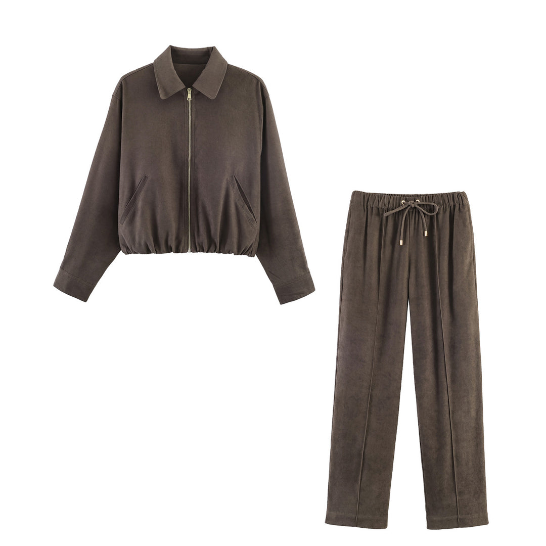 Damen Weite Velours‑Hose mit elastischem Tunnelzugbund und Bügelfalte Nord Taschen