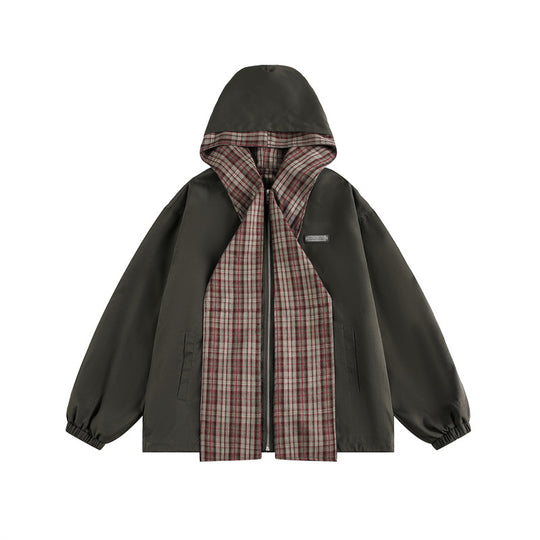 Unisex Zweilagige Kapuzenjacke mit karierter Innenblende und elastischen Bündchen Nord Taschen
