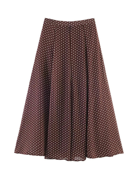 Damen Zweiteiliges Pünktchen-Set mit Stehkragenbluse und ausgestelltem Midirock Nord Taschen