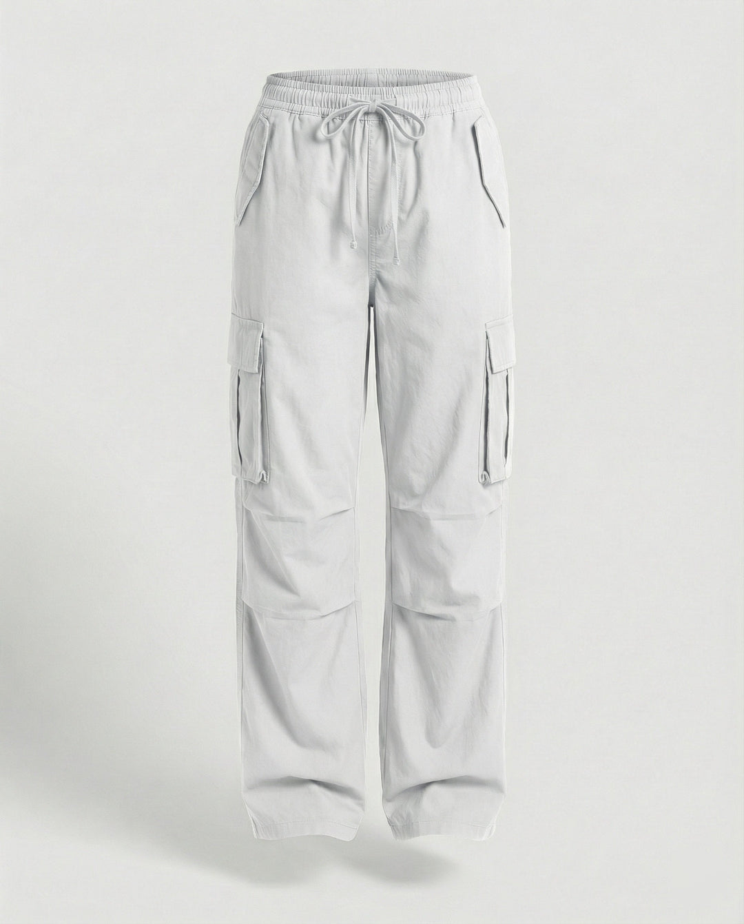 Damen weite Cargo-Hose im Retro-Utility-Stil mit hochgeschnittenem Bund Tunnelzug Mehrfachklappentaschen und verstellbaren Seitenschlaufen