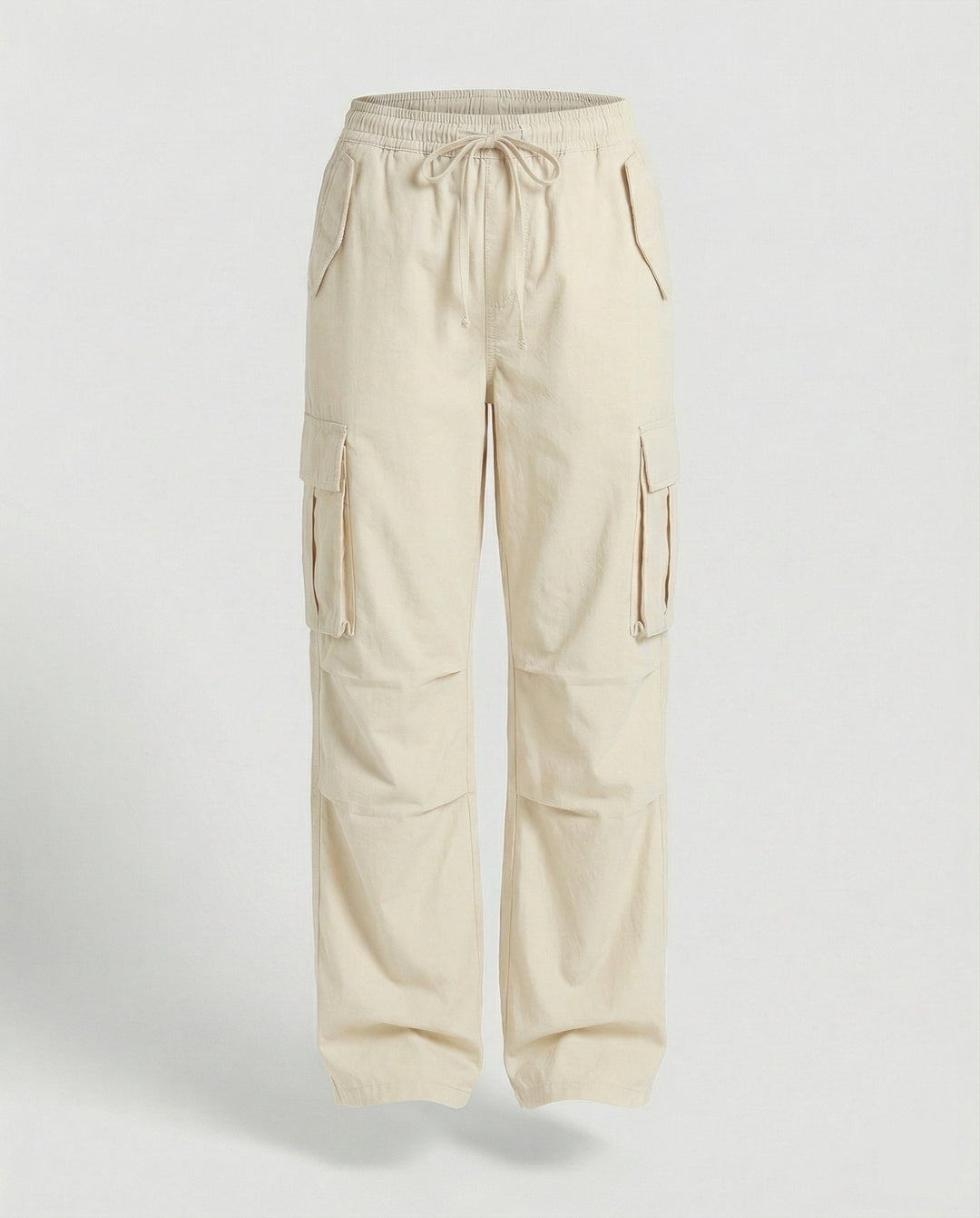 Damen weite Cargo-Hose im Retro-Utility-Stil mit hochgeschnittenem Bund Tunnelzug Mehrfachklappentaschen und verstellbaren Seitenschlaufen