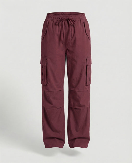 Damen weite Cargo-Hose im Retro-Utility-Stil mit hochgeschnittenem Bund Tunnelzug Mehrfachklappentaschen und verstellbaren Seitenschlaufen