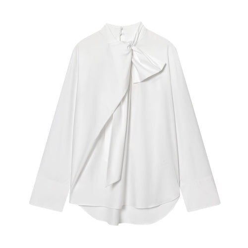 Damen Schluppenbluse mit weitem Oversize‑Schnitt und asymmetrischem Bindeschal Nord Taschen
