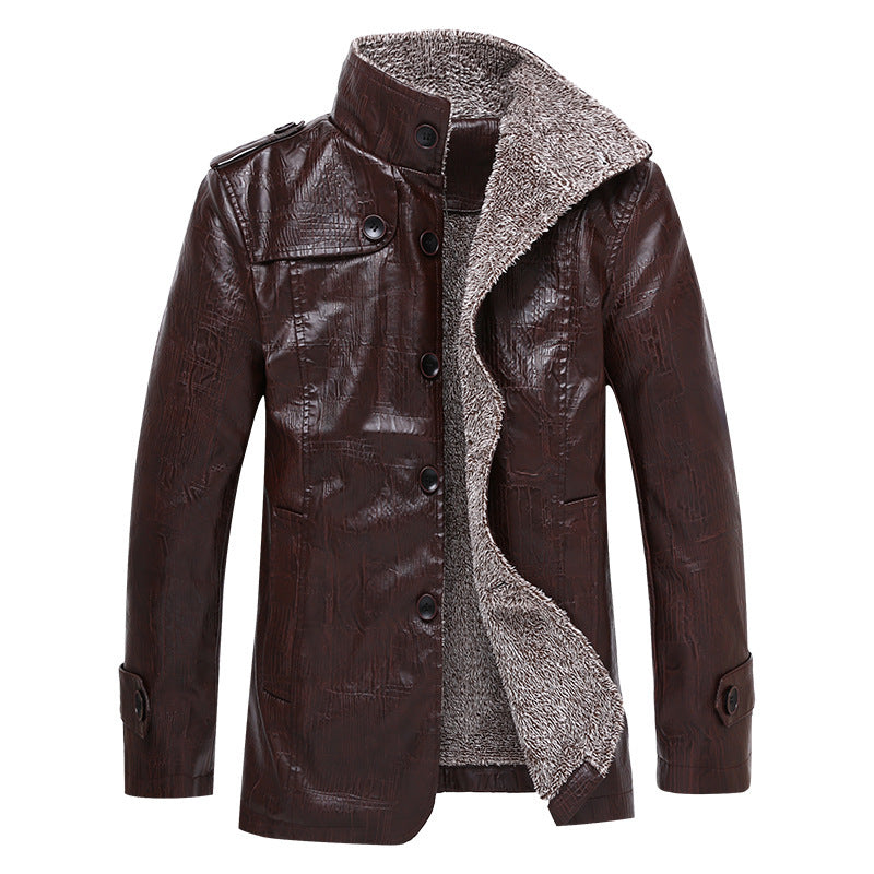 Herren Texturierte Kunstleder-Midlayerjacke mit Teddyfleece-Innenfutter, Stehkragen und Schulterpatten Nord Taschen