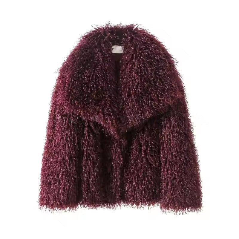 Damen Kurzjacke aus langflorigem Kunstpelz mit voluminösem Schalkragen Nord Taschen