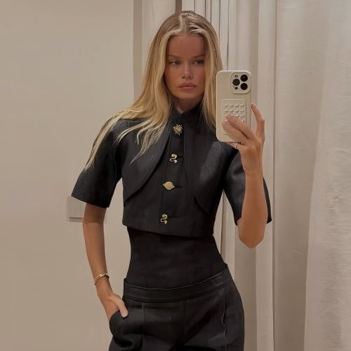 Damen Hochtaillierte Culotte-Hose mit breitem Komfortbund und weitem Bein Nord Taschen