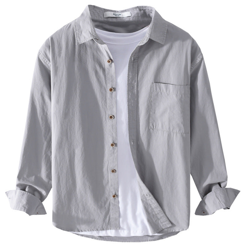 Herren Leichtes Baumwoll-Layering-Overshirt mit Kentkragen, Holzknöpfen und aufgesetzter Brusttasche Nord Taschen