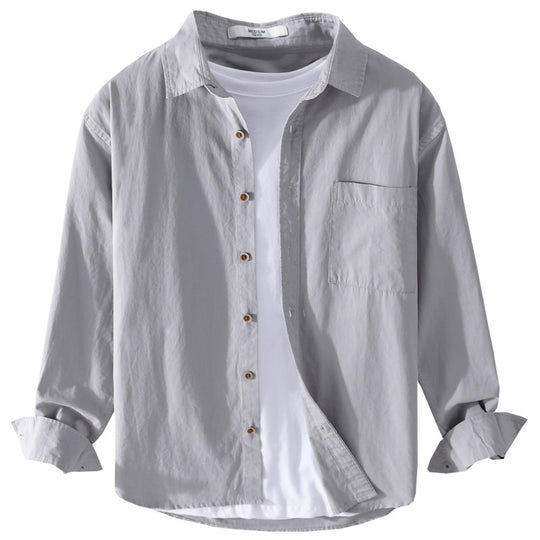 Herren Leichtes Baumwoll-Layering-Overshirt mit Kentkragen, Holzknöpfen und aufgesetzter Brusttasche Nord Taschen