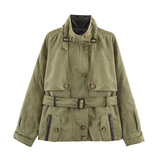 Damen Kord-Fieldjacke mit Taillengürtel und Stehkragen Nord Taschen