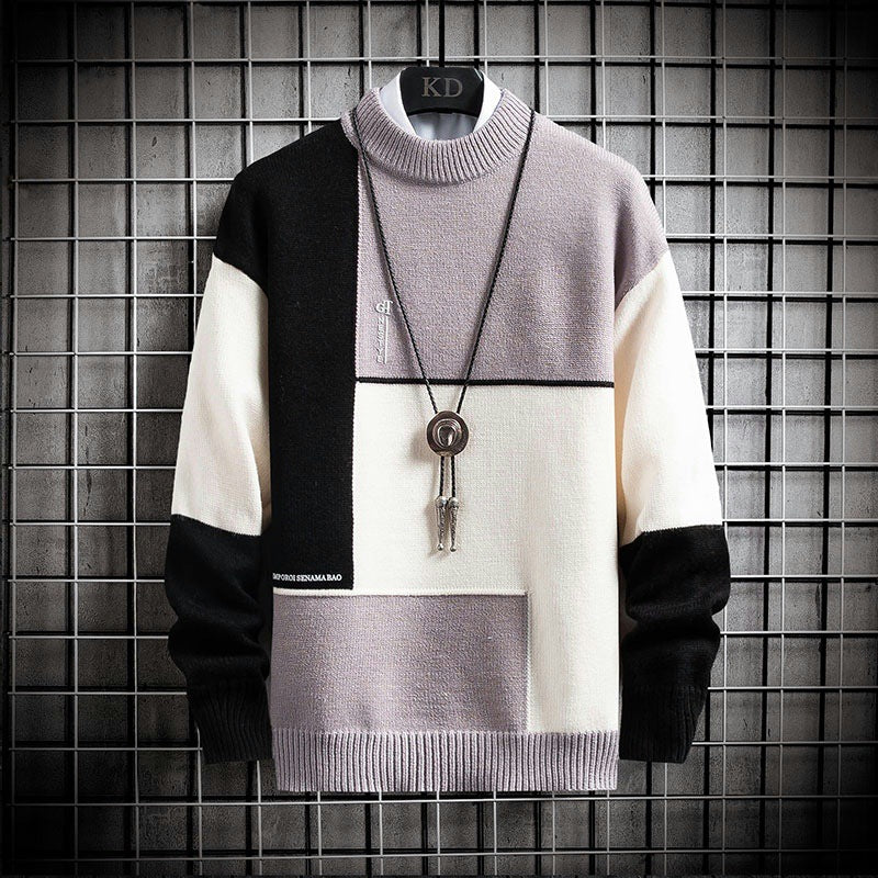 Herren blockfarbiger Oversize-Feinstrickpullover mit Stehkragen und gerippten Bündchen Nord Taschen