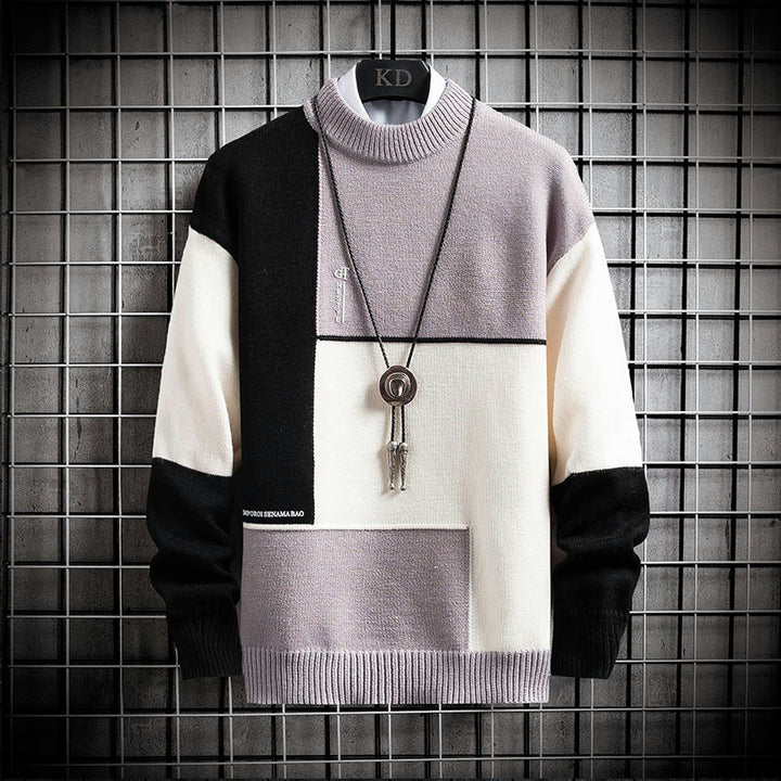 Herren blockfarbiger Oversize-Feinstrickpullover mit Stehkragen und gerippten Bündchen Nord Taschen