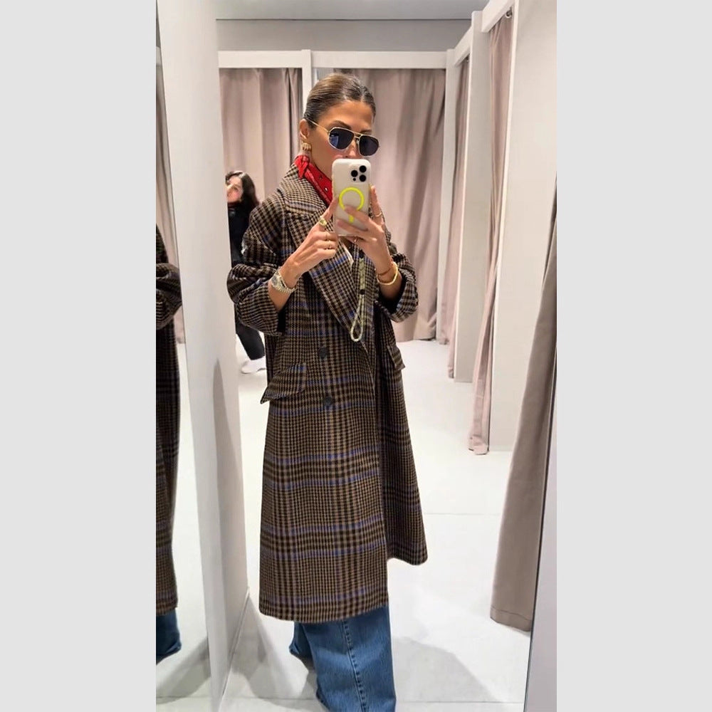 Damen Maxilanger Oversize-Doppelreihiger Mantel mit betonter Schulter und Pattentaschen Nord Taschen