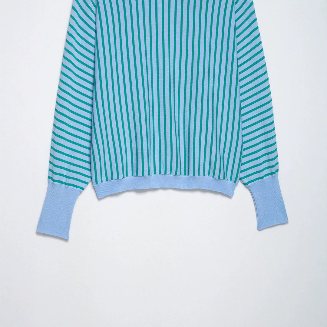 Damen Gestreifter Cropped Feinstrickpullover mit verlängerten Bündchen Nord Taschen