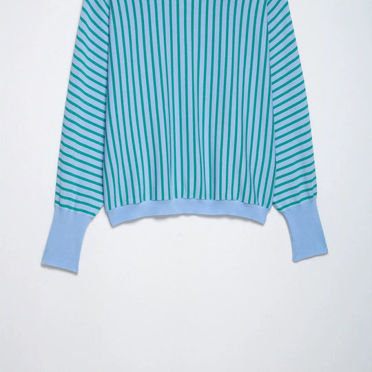 Damen Gestreifter Cropped Feinstrickpullover mit verlängerten Bündchen Nord Taschen